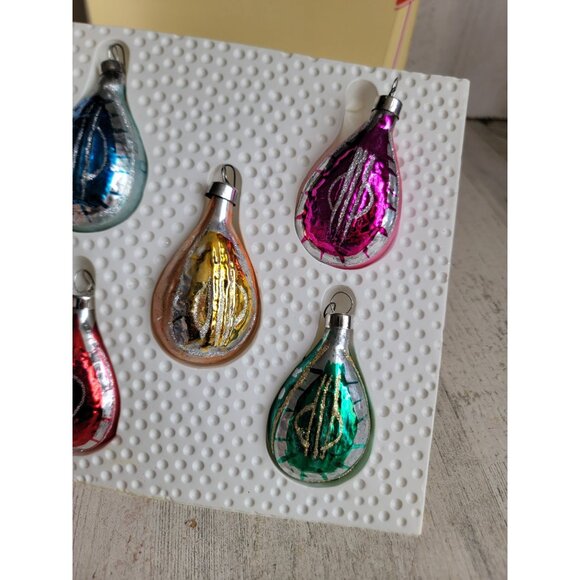 Vintage teardrop rainbow blown glass ornament Xmas set - Picture 4 of 8